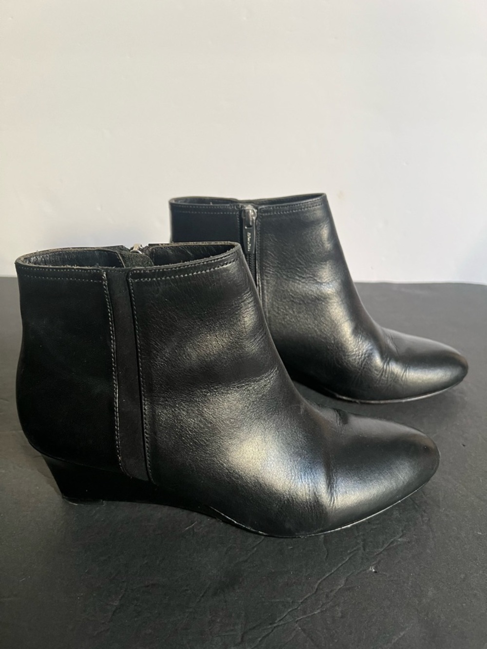 Coach |  Maya Black Leather Wedge Ankle Boots, 7.5